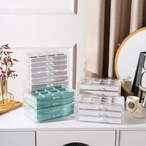 Lolalet Earring Holder Organizer Box Jewelry Storage with 4 Drawers, Clear Acrylic Stackable Earring Case with Adjustable Velvet Trays for Women on Dresser Vanity -Warmwhite, 4 Layers