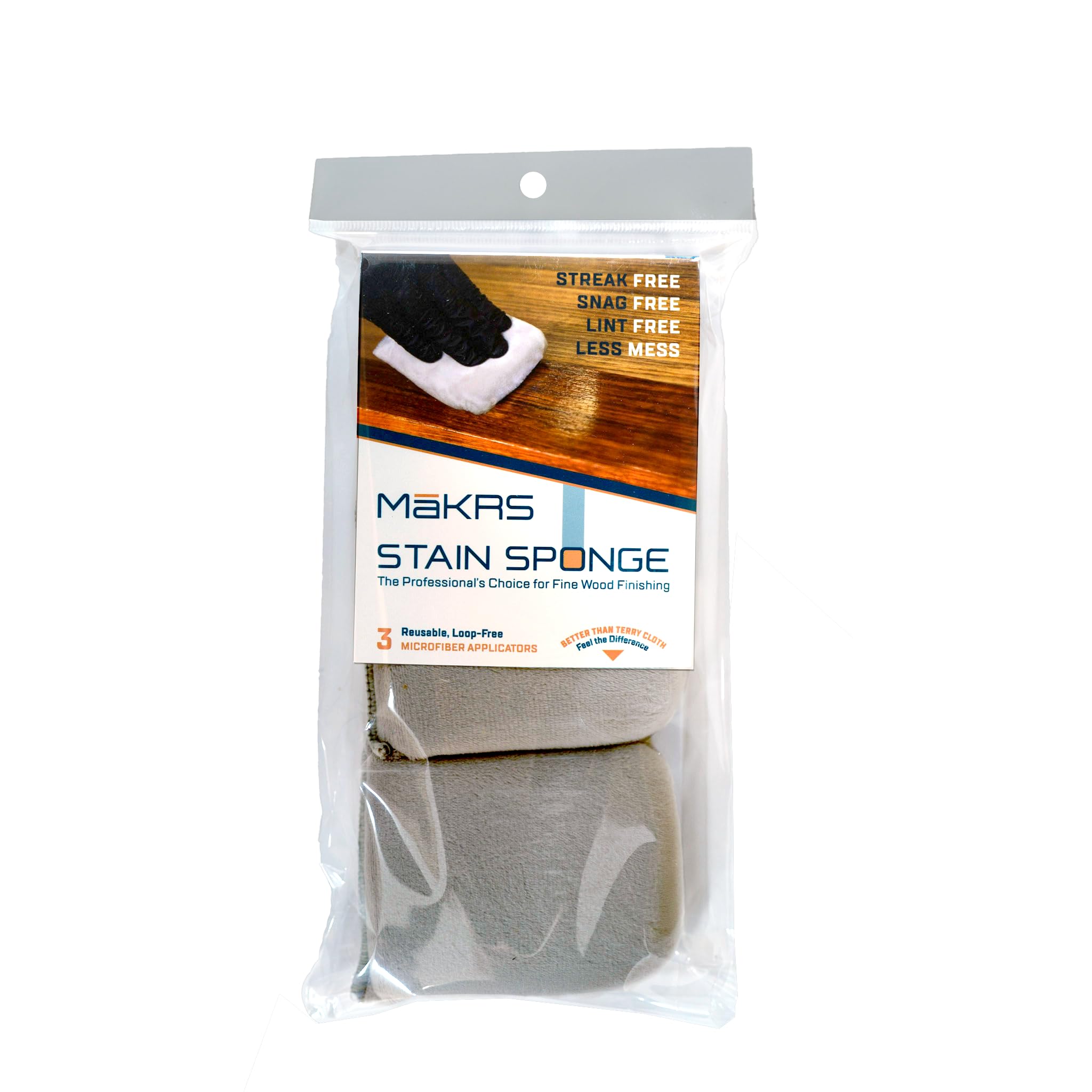 MāKRS - Stain Sponge, (3 Pack) Staining Pads, Lint, Snag & Streak-Free Wood Stain Applicator, Micro-Brush Material Over Foam Core, for Wood Stain and Oil Based Finishes, Professional Results