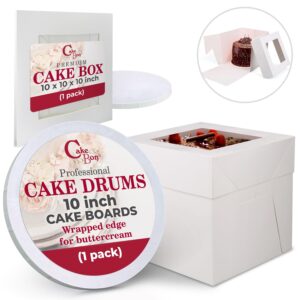 cakebon cake boxes with cake boards cake boxes 10 inch with cake board white (1-pack) - cake box with window for birthdays, weddings and parties