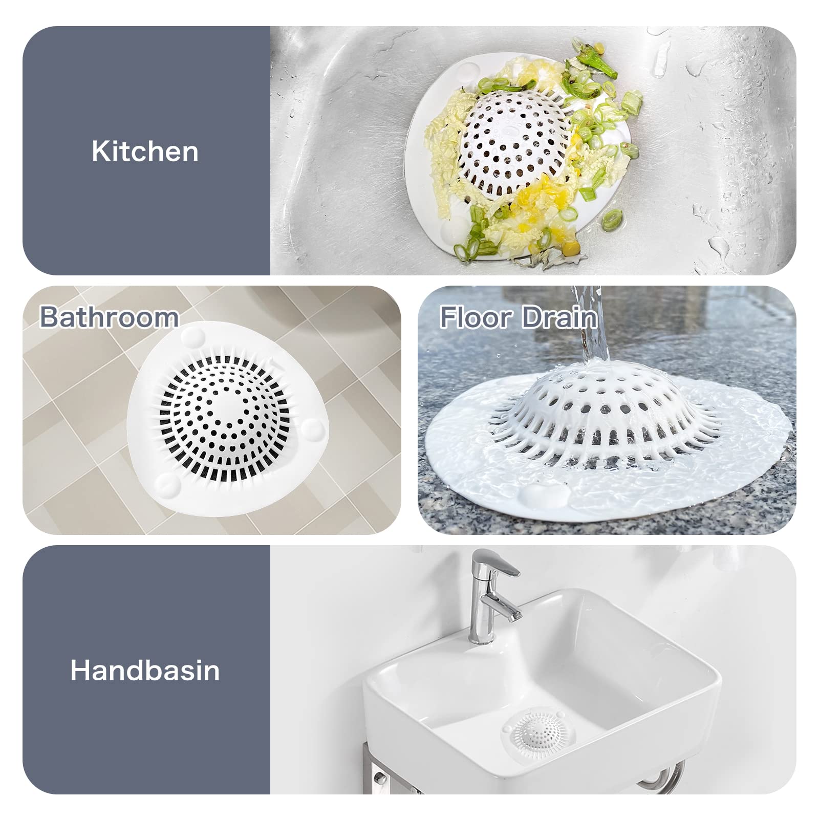 WODETIM Hair Catcher Shower Drain Cover Bathtub Silicone Hair Catcher Stopper Drain Strainers,Home Protectors with Sucker Water Trap Sink Cover for Kitchen Sink Bathroom Tub 3 Pack (White)