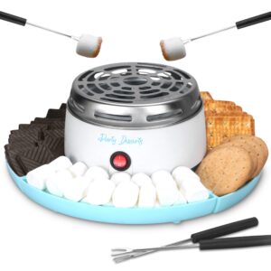 party desserts electric smores maker tabletop indoor kit, indoor marshmallow roaster, smores station with 4 compartment trays & 4 forks, great gift for adults and kids in holidays and parties (blue)