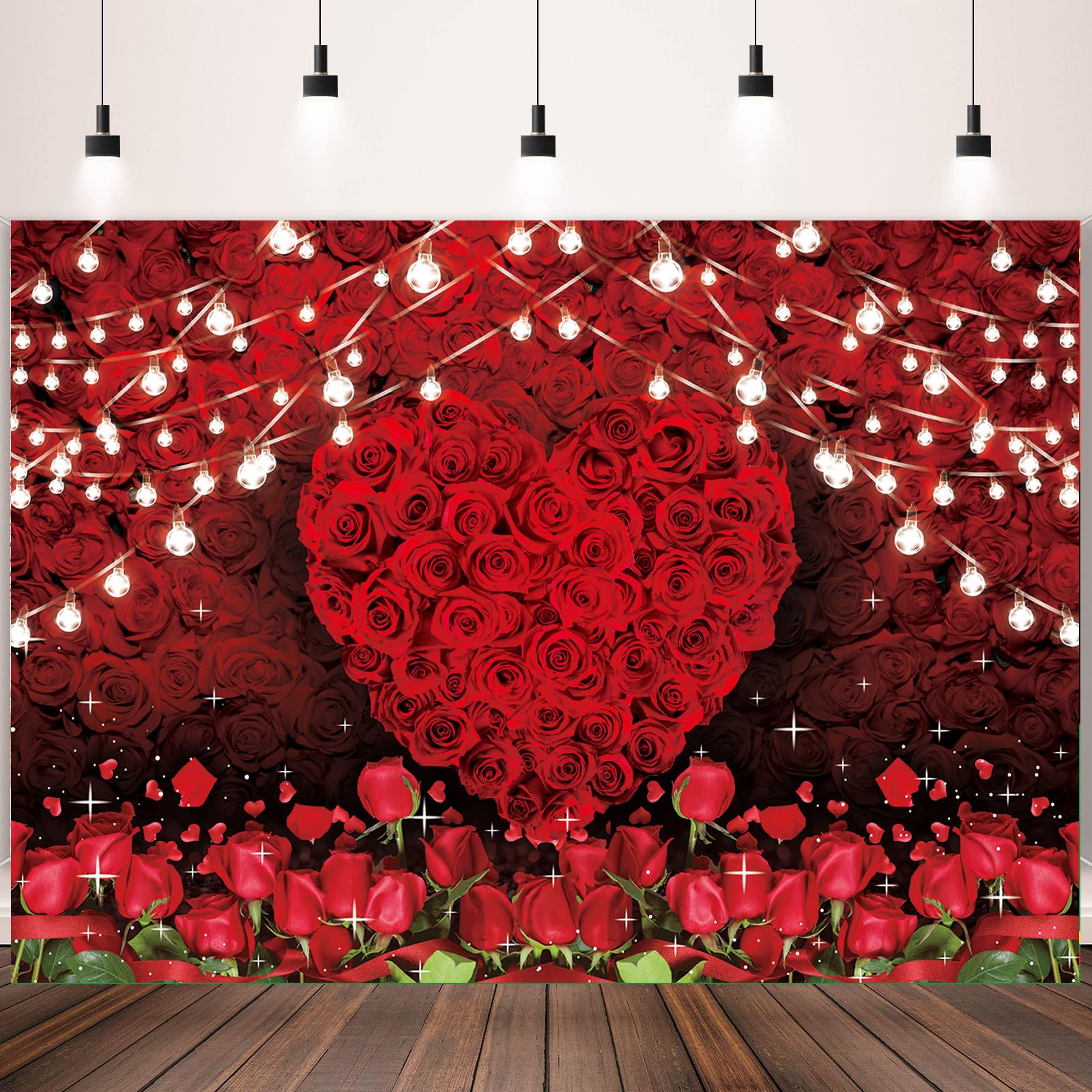 Red Rose Flower Wall Backdrop Floral Photography Background for Wedding Bridal Shower Adults Women Birthday Party Cake Tables Decoration Studio Props Banner (7X5FT(82x59inch))