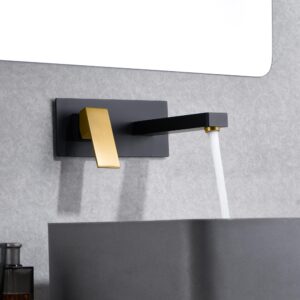 SUMERAIN Wall Mount Bathroom Sink Faucet Black and Gold Finish with Left-Handed Handle and Rough in Valve