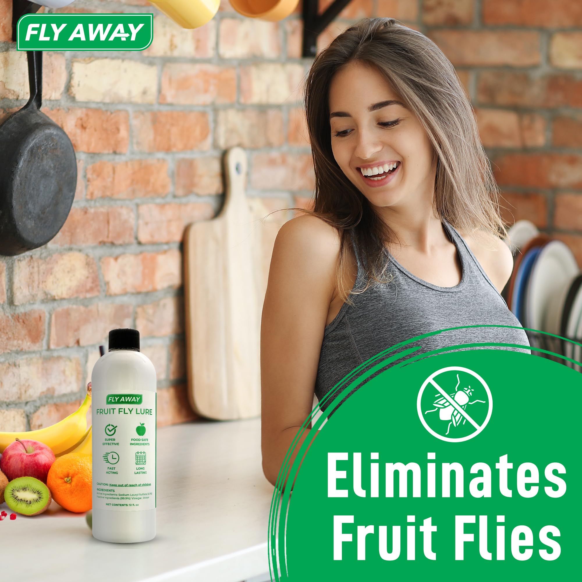 Fly Away Fruit Fly Liquid Lure - Trap Fruit Flies Fast. Safe Around Food. Fruit Fly Trap Indoor Bait for Kitchens, Restaurants, and Bars. Use Alone or as Refill for Fly Away Fruit Fly Trap Kit (12 oz)