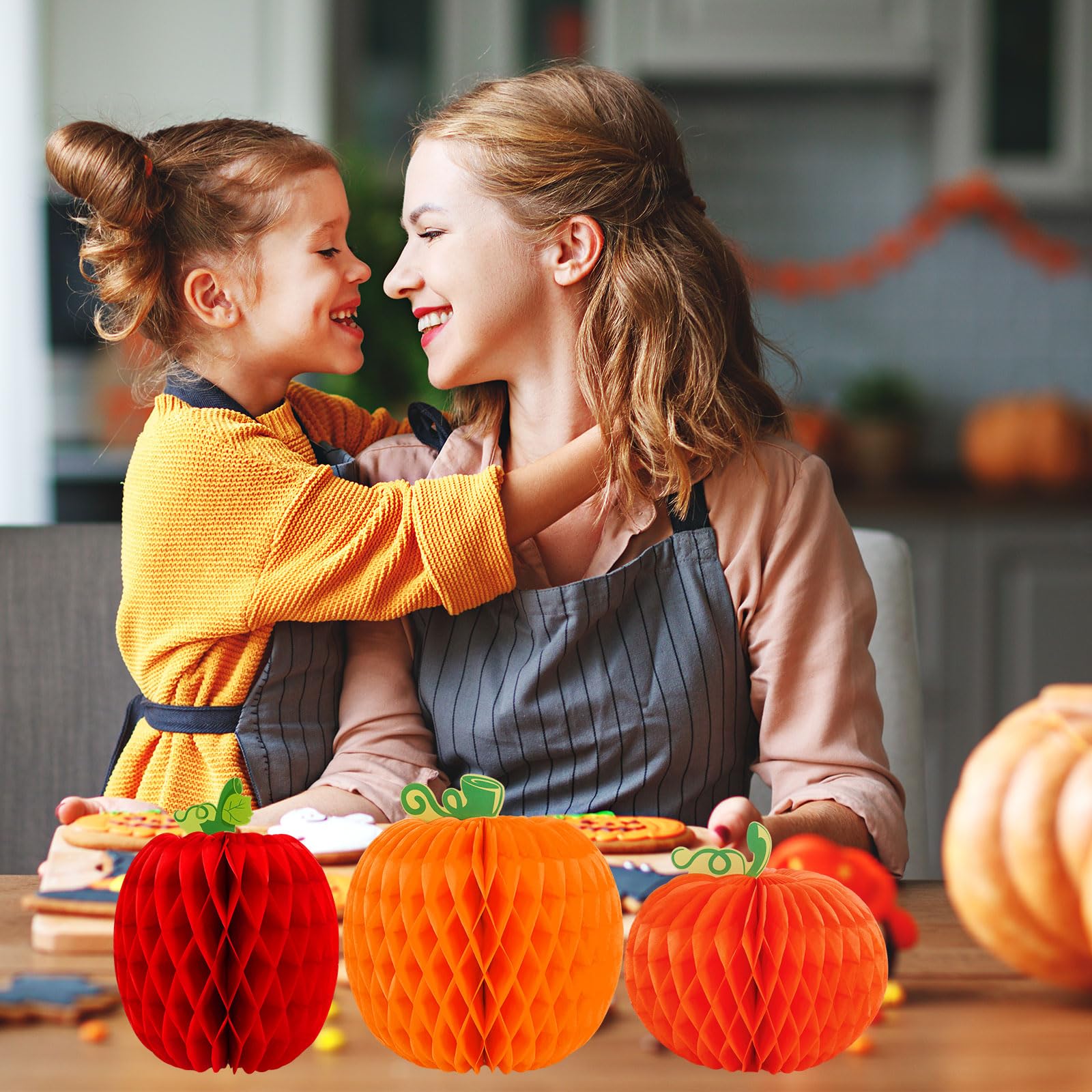 Whaline 12Pcs Fall Pumpkin Honeycomb Centerpiece 3 Different Shapes Pumpkin Honeycomb Decorations Orange Red Autumn Table Ornaments for Halloween Thanksgiving Party Supplies