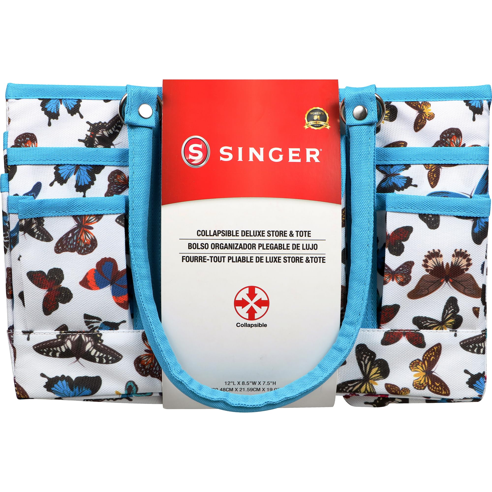 SINGER Storage Collapsible Tote Caddy, Multicolor Butterfly Print