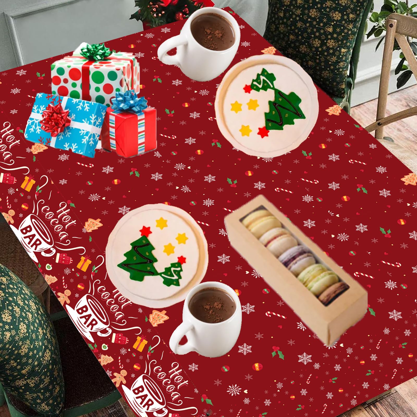 Akide Hot Cocoa Bar Tablecloth 3 Pack Disposable Christmas Table Cloth Rectangle for Christmas Party Winter Wonderland Birthday Baby Shower It's Cold Outside New Year Party Decorations (Red)