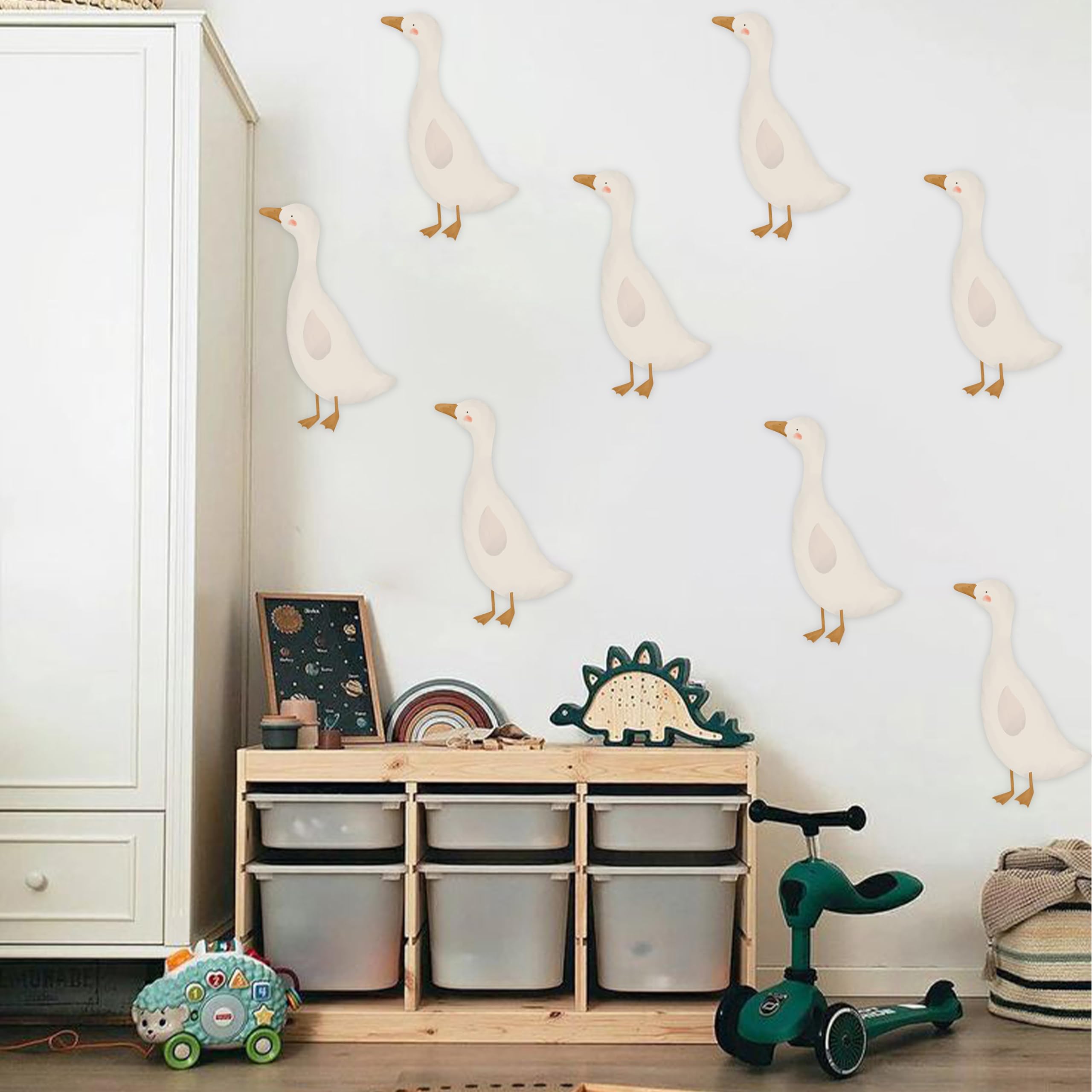 CANTLY Cute Geese Wall Stickers, 8pcs Removable Waterproof PVC Decals, Funny Animals Art Decorations for Nursery Baby Bedroom Playroom Living Room Murals