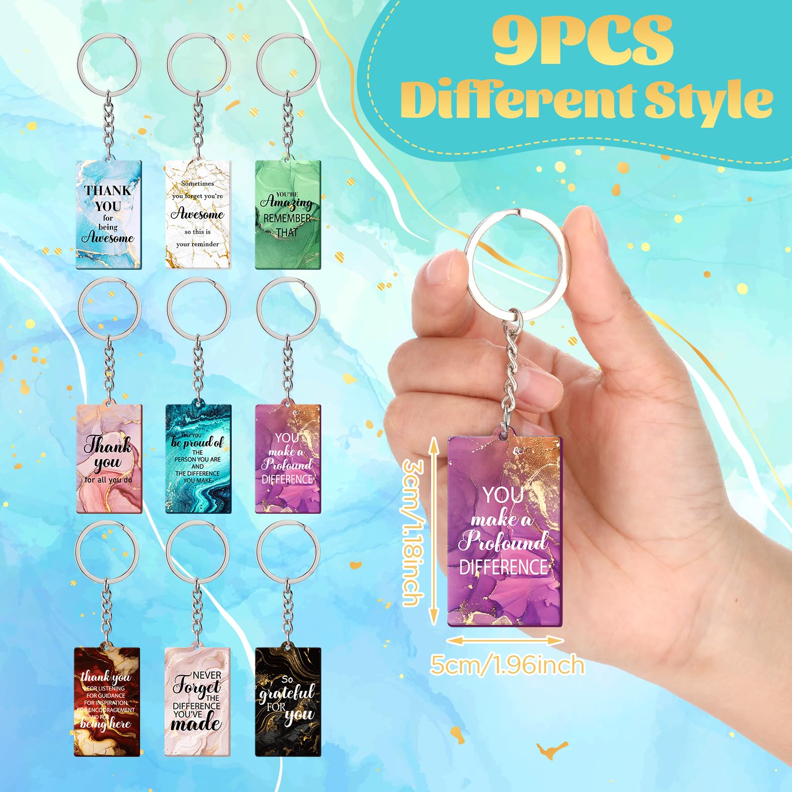 9pcs Appreciation Gift Keychains Acrylic Thank You Key chains Christmas Graduation Party Thanksgiving Gift Inspirational Keyrings Appreciation Gifts for Employee Staff Coworkers Teacher Doctor Nurses