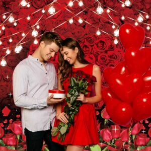 Red Rose Flower Wall Backdrop Floral Photography Background for Wedding Bridal Shower Adults Women Birthday Party Cake Tables Decoration Studio Props Banner (7X5FT(82x59inch))