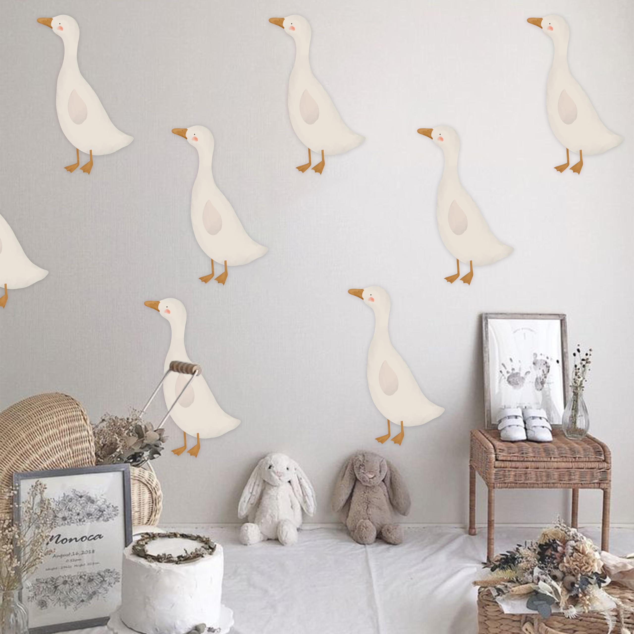 CANTLY Cute Geese Wall Stickers, 8pcs Removable Waterproof PVC Decals, Funny Animals Art Decorations for Nursery Baby Bedroom Playroom Living Room Murals