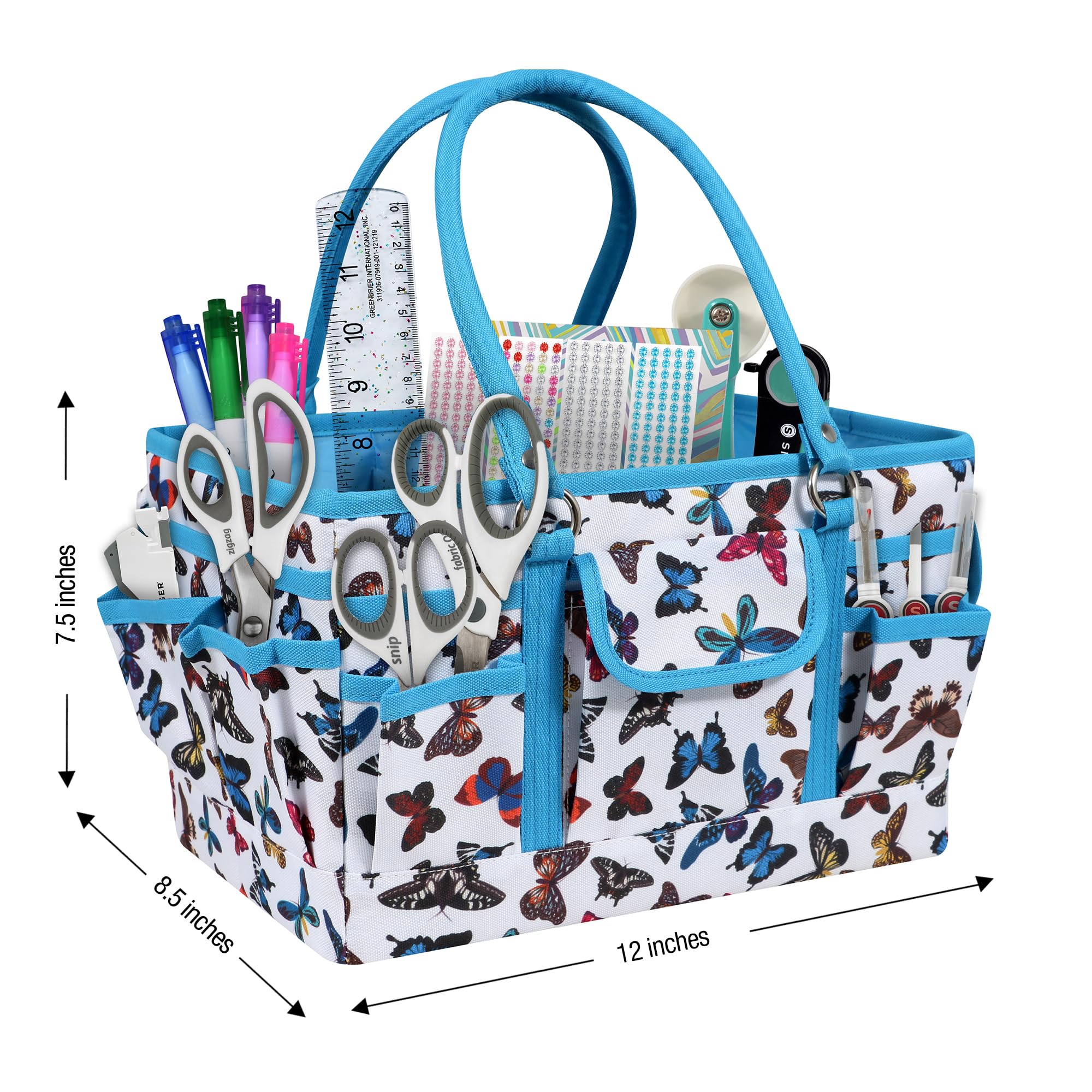 SINGER Storage Collapsible Tote Caddy, Multicolor Butterfly Print