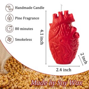 Zainpe Anatomical Heart Shaped Candle Gift Home Aesthetic Decor Pine Fragrance Natural Soy Wax Handmade Aromatherapy Candle Desk Decoration for House Bedroom Party Supplies 2.4 x 4.1 in