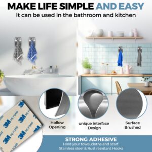 CaeCo Home Self Adhesive Towel Hook Holder Grabber Stainless Steel Kitchen Dish Towel Hook Wall Mount Non Drilling Towel Hangers Rack Hand Towel Hook Tea Towel Holders for Bathroom Kitchen