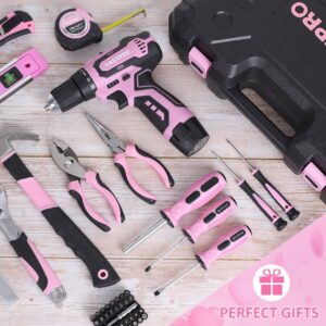 FASTPRO 160-Piece Pink Tool Set with 12V Cordless Lithium-ion Drill Driver, Lady's Home Repairing Tool Kit with Drill in Storage Case, For DIY, Home Maintenance.