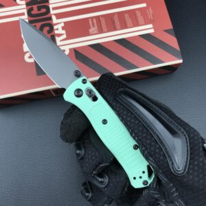 6.5 Inch Manual Open 533 Bugout Pocket Knife, Axis Lock Folding Knife with 2.6 Inch 7Cr17Mov Blade Green Grivory Handle, Folding Pocket Knife with Belt Clip for Camping Hunting