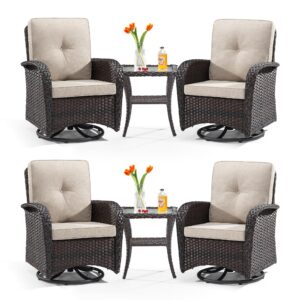 gardenbee patio swivel glider wicker chairs - outdoor swivel rocking chairs set of 4 with 2 wicker side tables, patio swivel rocker chair 6 piece patio furniture sets for patio porch deck(brown/beige)