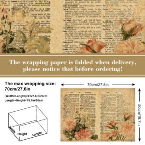 AnyDesign 12 Sheet Vintage Floral Wrapping Paper Retro Newspaper Kraft Gift Wrap Bulk Folded Flat Rose Flower Craft Art Paper for Party DIY Wrapping Supplies, 19.7 x 27.6 Inch