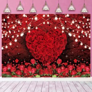 Red Rose Flower Wall Backdrop Floral Photography Background for Wedding Bridal Shower Adults Women Birthday Party Cake Tables Decoration Studio Props Banner (7X5FT(82x59inch))