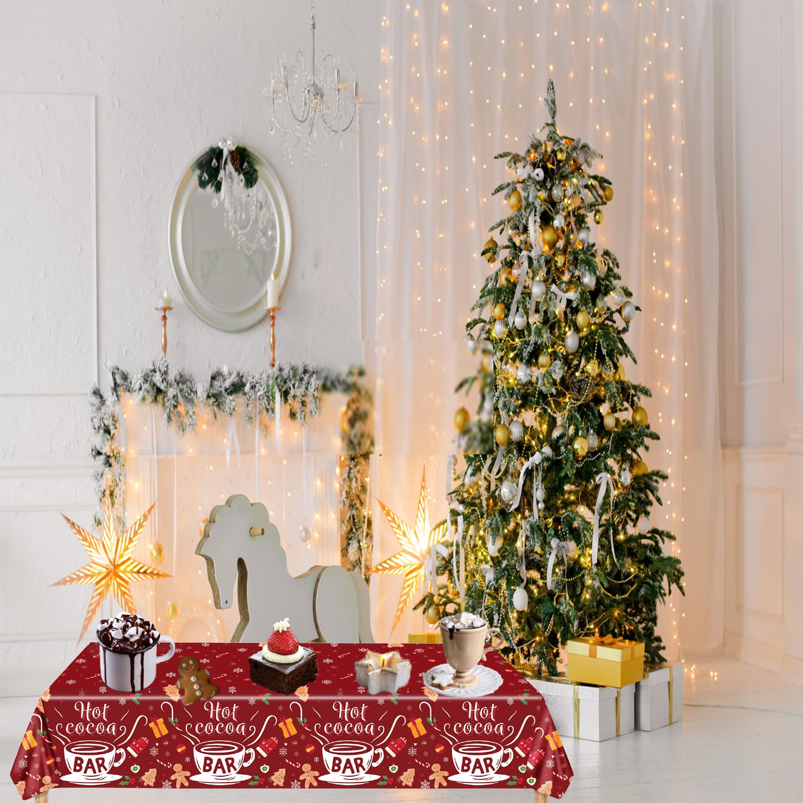 Akide Hot Cocoa Bar Tablecloth 3 Pack Disposable Christmas Table Cloth Rectangle for Christmas Party Winter Wonderland Birthday Baby Shower It's Cold Outside New Year Party Decorations (Red)