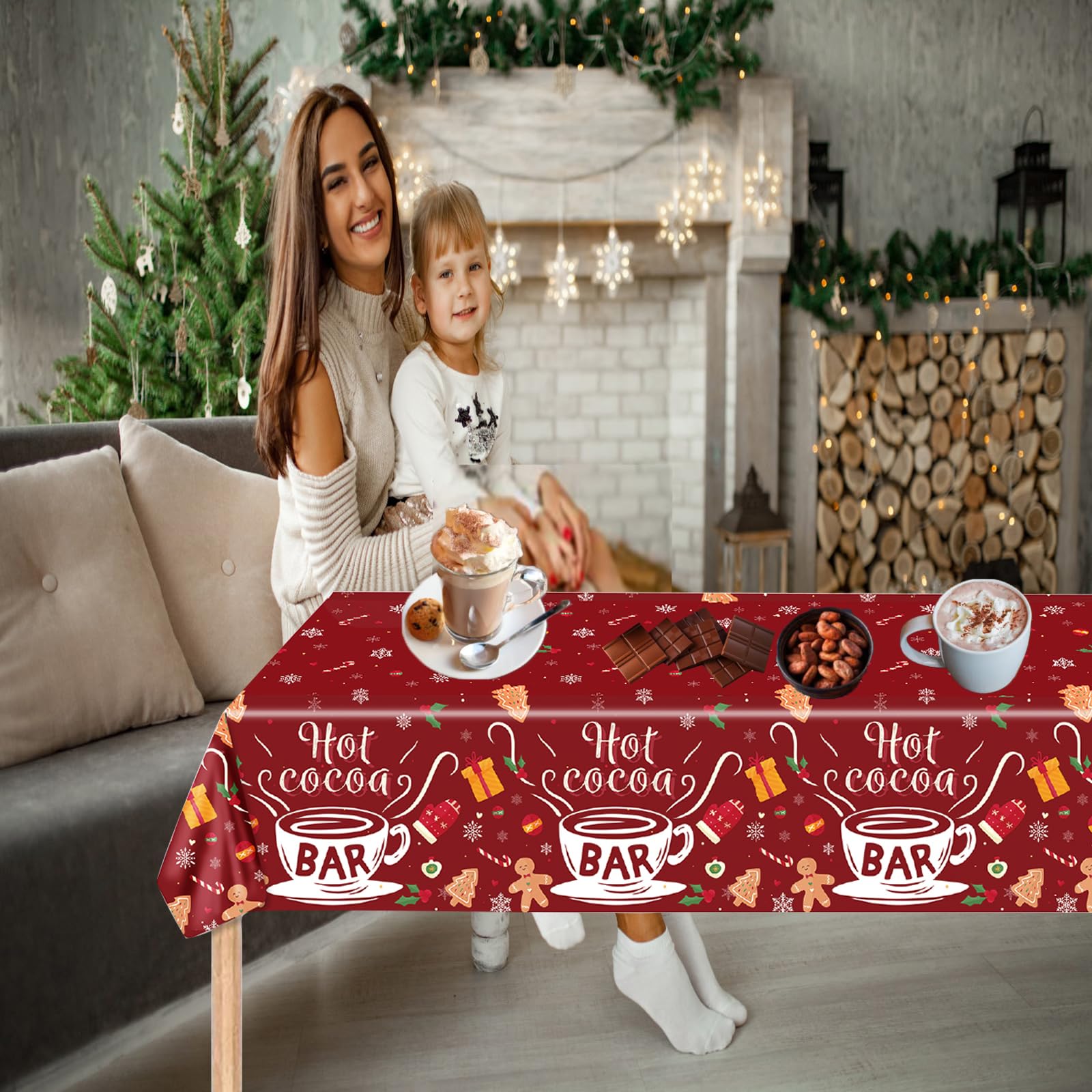 Akide Hot Cocoa Bar Tablecloth 3 Pack Disposable Christmas Table Cloth Rectangle for Christmas Party Winter Wonderland Birthday Baby Shower It's Cold Outside New Year Party Decorations (Red)