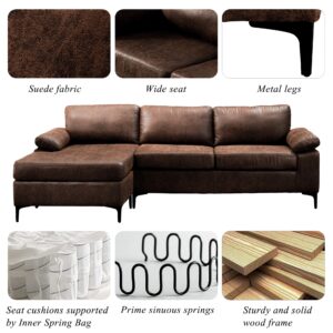 HOOOWOOO 97.6" Sectional Couch Sofa Modern L Shape Modular Sectional Sofa with Reversible Chaise Pillow Arms Solid Wood Frame for Living Room Apartment,Chocolate Brown Faux Leather