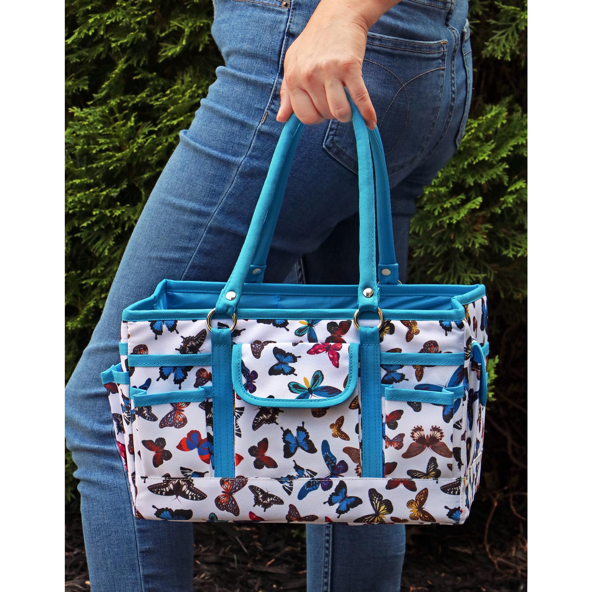 SINGER Storage Collapsible Tote Caddy, Multicolor Butterfly Print