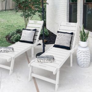 DWVO Patio Chaise Lounge Chair, HIPS Material Outdoor Lounger Recliner with Wheel, Beach Pool Sunbathing Lawn Lounger Recliner Chair with 5 Positions for All Weather, White