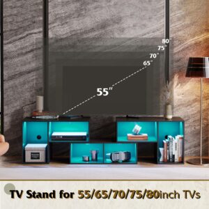 WLIVE TV Stand, Deformable TV Stand with LED Strip, Modern Entertainment Center, Gaming Media 3 Pieces Console Cabinet for Living Room, Bedroom, Black