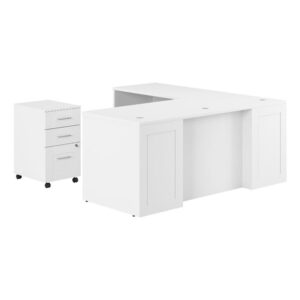 bush business furniture hampton heights 72w x 30d executive l-shaped desk with 3 drawer mobile file cabinet in white | storage for home office workspace