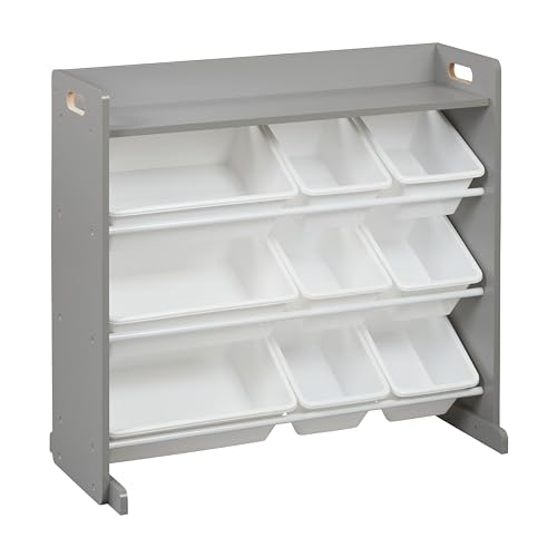 ECR4Kids 3-Tier Organizer with Shelf and 9 Bins, Toy Storage, Grey/White