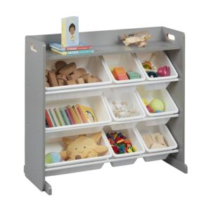 ECR4Kids 3-Tier Organizer with Shelf and 9 Bins, Toy Storage, Grey/White