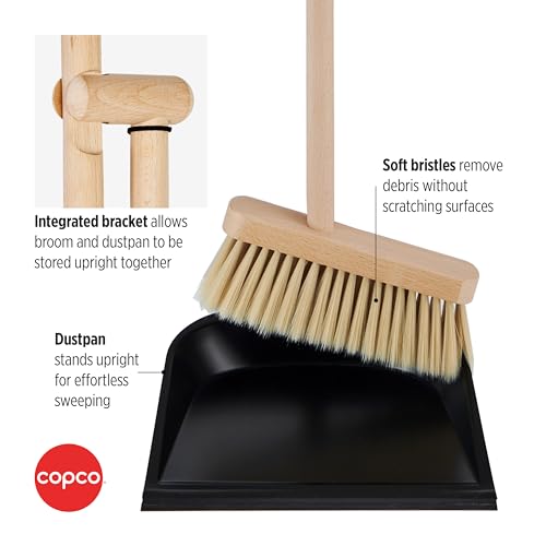 Copco Standing Broom with Dustpan, Beechwood