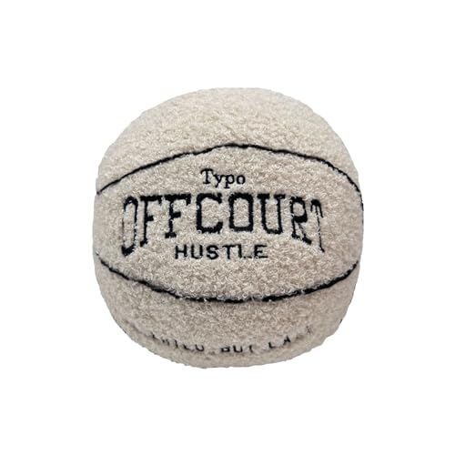 Tezimjia 2023 New Offcourt Basketball Pillow,11" Basketball Shaped Pillow Teddy Fleece Embroidered Basketball Throw Pillow Fuzzy Plush Toy Gifts for Kids Boys Girls (Beige)