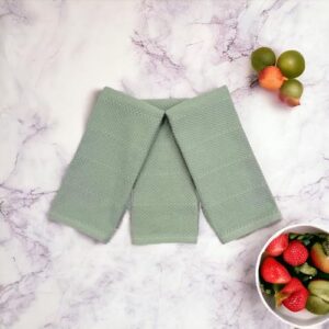 Sage Green Kitchen Dish Towels: 100% Cotton Cloth Soft Cleaning Drying Absorbent Textured Terry Loop, Set of 3 Multipurpose for Everyday Use