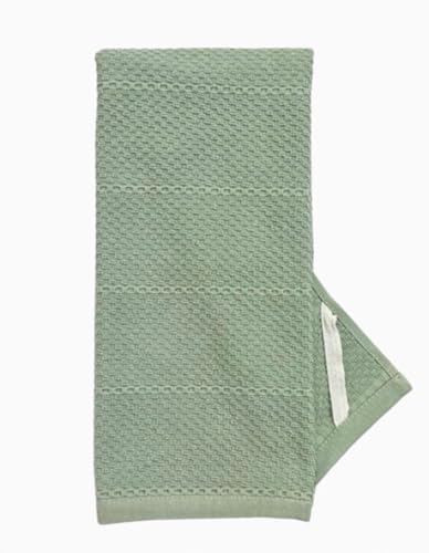 Sage Green Kitchen Dish Towels: 100% Cotton Cloth Soft Cleaning Drying Absorbent Textured Terry Loop, Set of 3 Multipurpose for Everyday Use