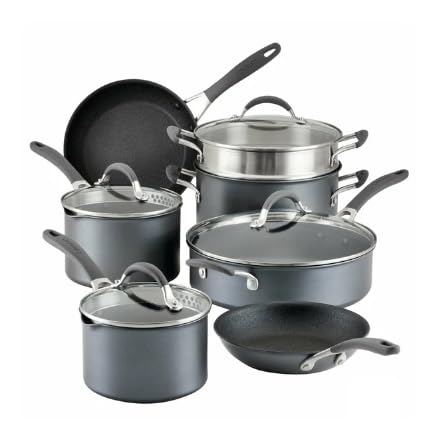 Circulon A1 Series with ScratchDefense 11-piece Non-Stick Cookware Set.Hard Anodized Aluminum Construction.Ergonomic Silicone Grip Handles.