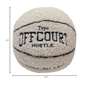 Tezimjia 2023 New Offcourt Basketball Pillow,11" Basketball Shaped Pillow Teddy Fleece Embroidered Basketball Throw Pillow Fuzzy Plush Toy Gifts for Kids Boys Girls (Beige)