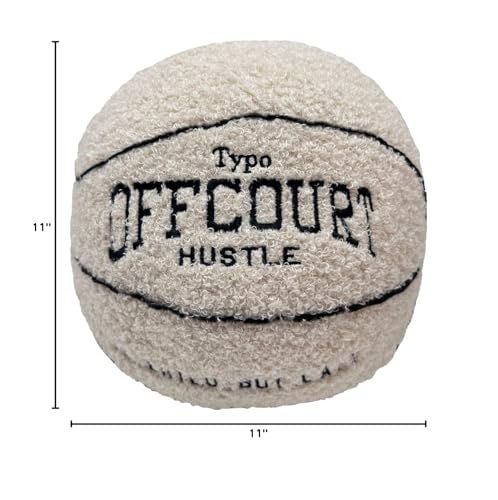 Tezimjia 2023 New Offcourt Basketball Pillow,11" Basketball Shaped Pillow Teddy Fleece Embroidered Basketball Throw Pillow Fuzzy Plush Toy Gifts for Kids Boys Girls (Beige)