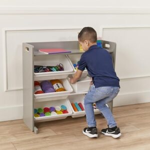 ECR4Kids 3-Tier Organizer with Shelf and 9 Bins, Toy Storage, Grey/White