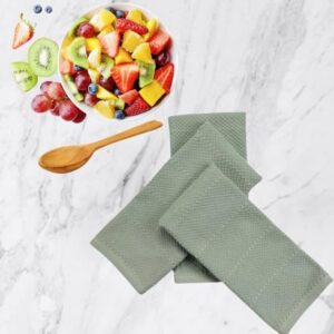 Sage Green Kitchen Dish Towels: 100% Cotton Cloth Soft Cleaning Drying Absorbent Textured Terry Loop, Set of 3 Multipurpose for Everyday Use