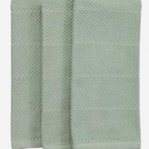 Sage Green Kitchen Dish Towels: 100% Cotton Cloth Soft Cleaning Drying Absorbent Textured Terry Loop, Set of 3 Multipurpose for Everyday Use