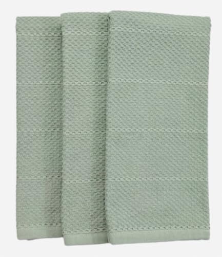 Sage Green Kitchen Dish Towels: 100% Cotton Cloth Soft Cleaning Drying Absorbent Textured Terry Loop, Set of 3 Multipurpose for Everyday Use