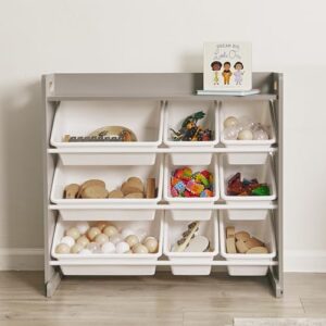 ECR4Kids 3-Tier Organizer with Shelf and 9 Bins, Toy Storage, Grey/White