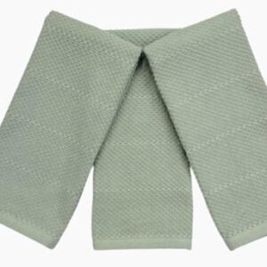 Sage Green Kitchen Dish Towels: 100% Cotton Cloth Soft Cleaning Drying Absorbent Textured Terry Loop, Set of 3 Multipurpose for Everyday Use