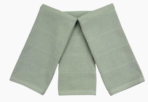 Sage Green Kitchen Dish Towels: 100% Cotton Cloth Soft Cleaning Drying Absorbent Textured Terry Loop, Set of 3 Multipurpose for Everyday Use