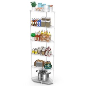 6 tier nsf corner wire shelf shelving unit, 20 x 20 x 72 inch 600lbs capacity heavy duty adjustable metal storage rack with leveling feet & shelf liners for office kitchen bathroom and more - white