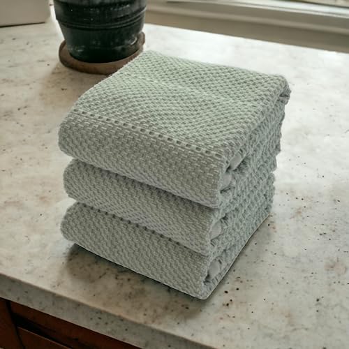 Sage Green Kitchen Dish Towels: 100% Cotton Cloth Soft Cleaning Drying Absorbent Textured Terry Loop, Set of 3 Multipurpose for Everyday Use