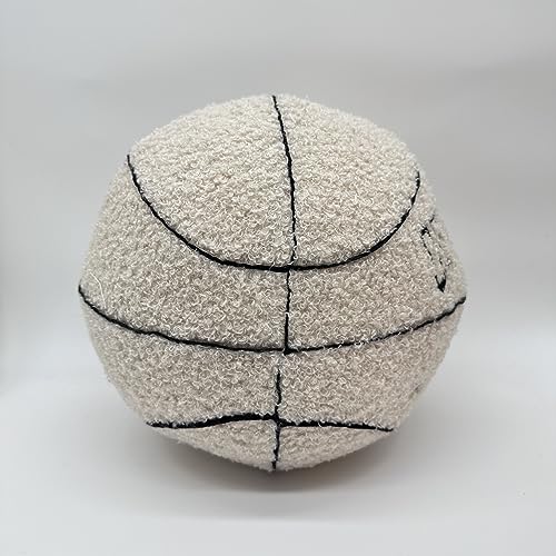 Tezimjia 2023 New Offcourt Basketball Pillow,11" Basketball Shaped Pillow Teddy Fleece Embroidered Basketball Throw Pillow Fuzzy Plush Toy Gifts for Kids Boys Girls (Beige)