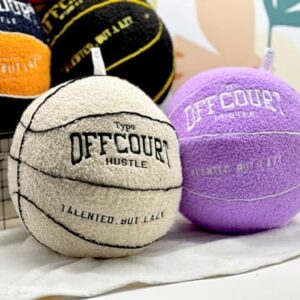 Tezimjia 2023 New Offcourt Basketball Pillow,11" Basketball Shaped Pillow Teddy Fleece Embroidered Basketball Throw Pillow Fuzzy Plush Toy Gifts for Kids Boys Girls (Beige)